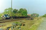 Arbeitszug mit Köf III bei den Umbauarbeiten im Bahnhof Xanten 1991